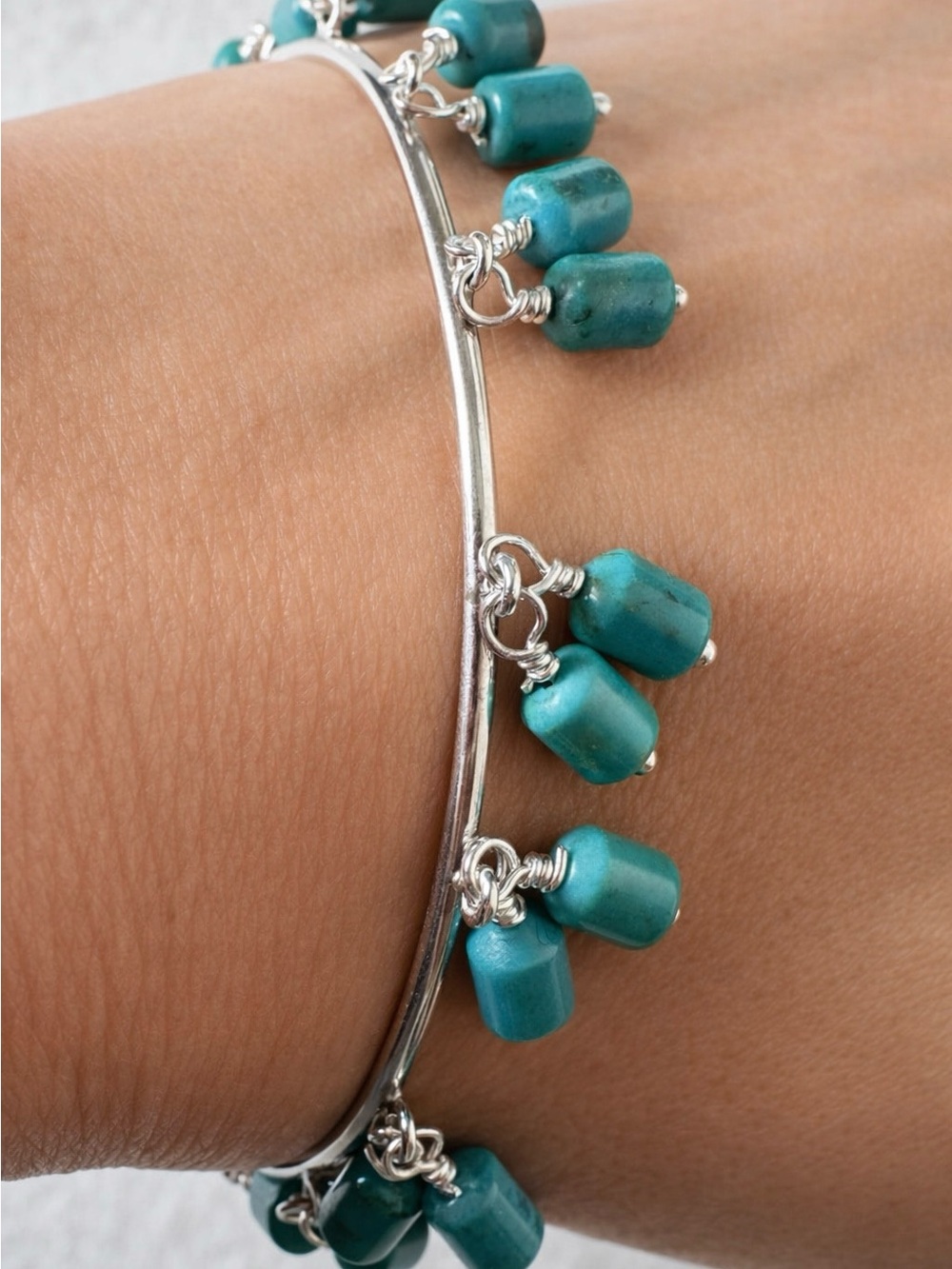 Sundance 925 Sterling Silver Turquoise Bead Charm Bangle Bracelet NEW